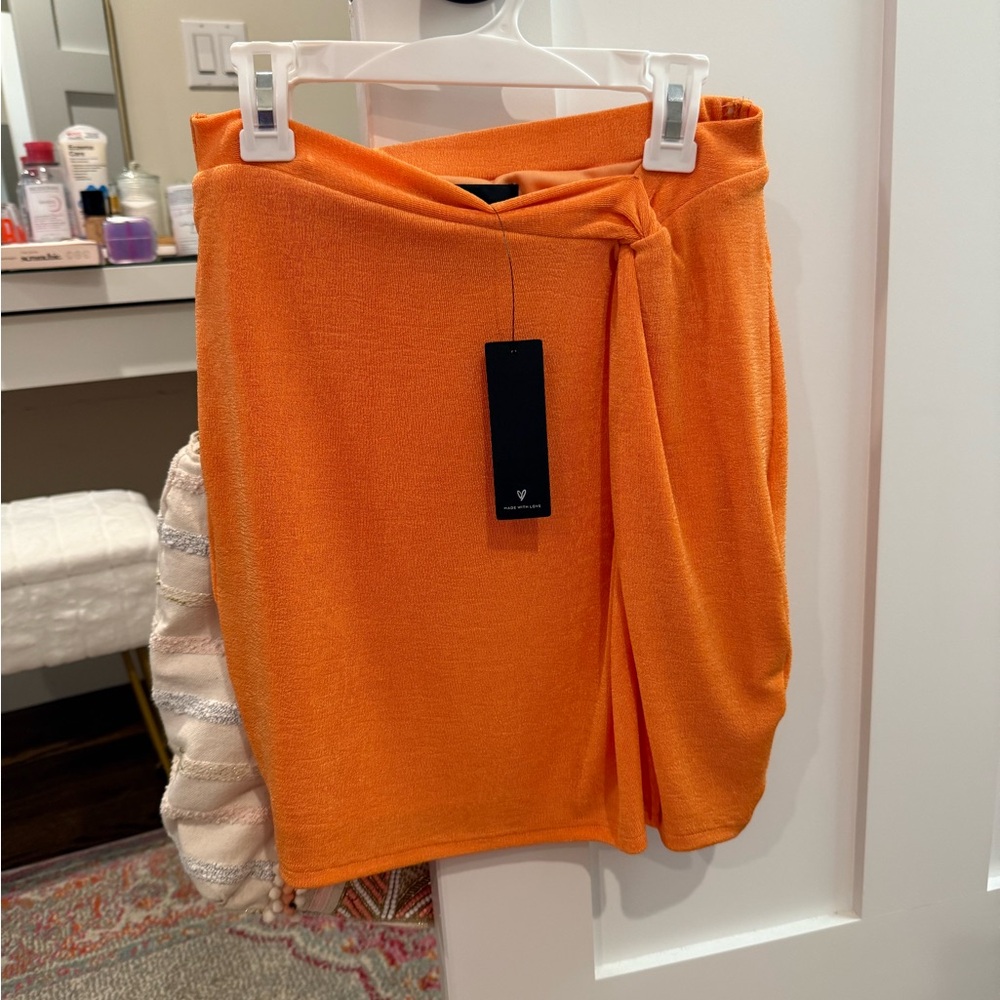 Lulus Orange Twist-Front High Waisted Mini Skirt